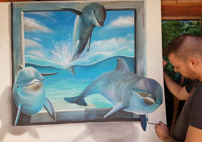 Inademen straf Caroline UITVERKOCHT 3d-schilderij dolfijnen (115cm bij 103cm) – Bertruesinkart